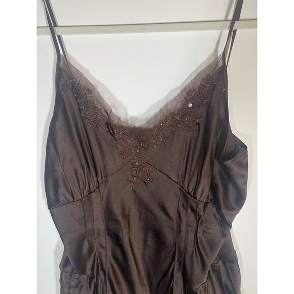 Vintage Y2K Arden B brown silk stretch babydoll camisole beaded embroidered L - Picture 4 of 10